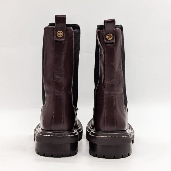 Tory Burch Women Benton Chelsea Stretchy Burgundy Leather Lug Ankle Boots sz 8 - Picture 3 of 11
